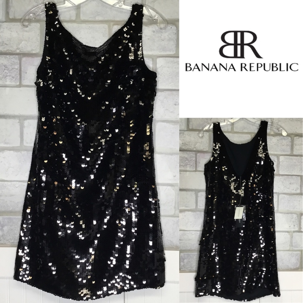 Nwts banana republic black sequin cocktail dress